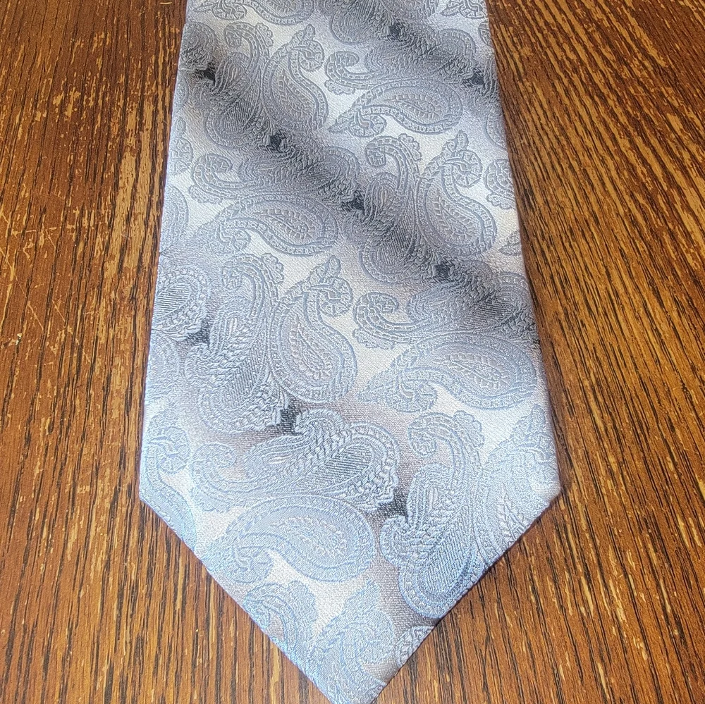 Mens Silk Valerio Garati Hand Made Tie Blue Silver - Picture 3 of 7